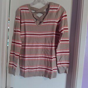 Love Ellie Women's Sweater Tan And Pink Stripe NWOT Size Small